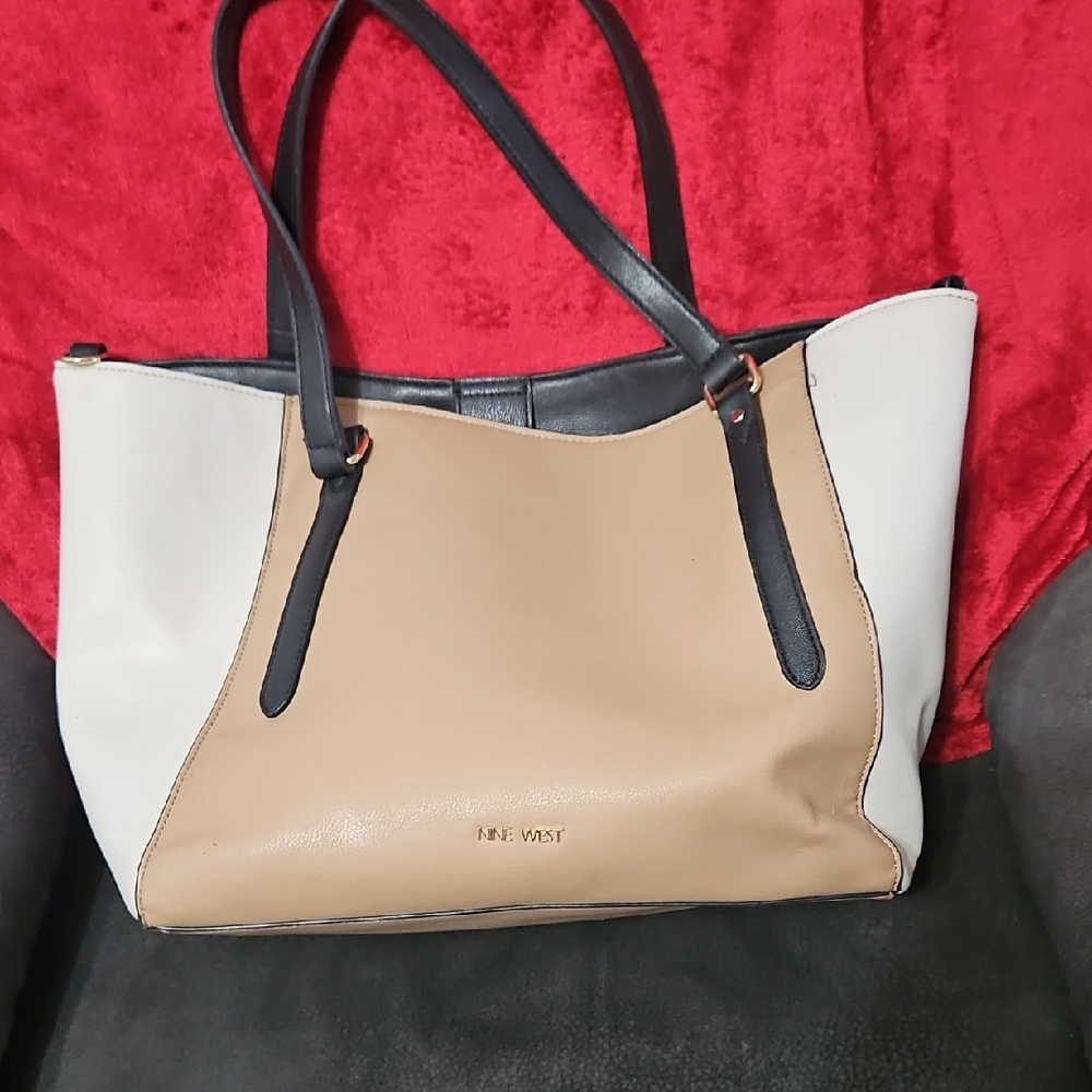 Nine West Tan and White Tote with Minimalist Design